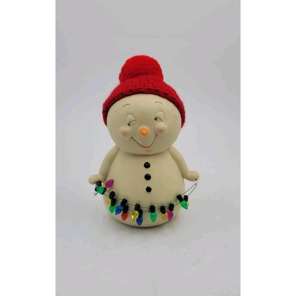 Dept 56 Snowpinions Get Lit Figurine Retired Red Hat‎ & Lights Christmas Snowman